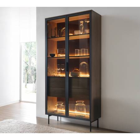 Witryna wysoka 90 cm dąb dunin + carny LED z szufladami LIMA